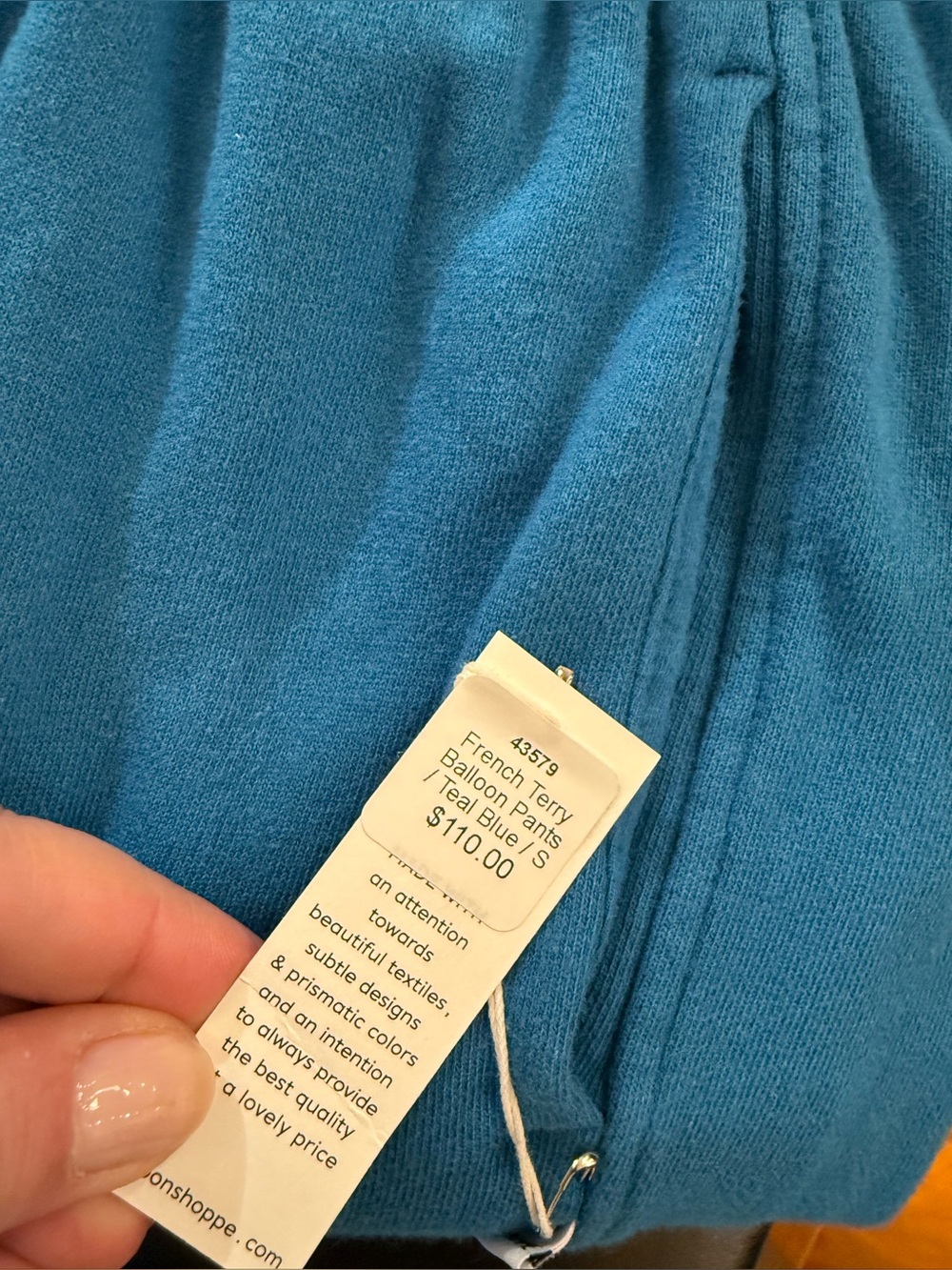 Le Bon Shoppe French Terry Balloon Pants in Teal Blue - Picture 5 of 6